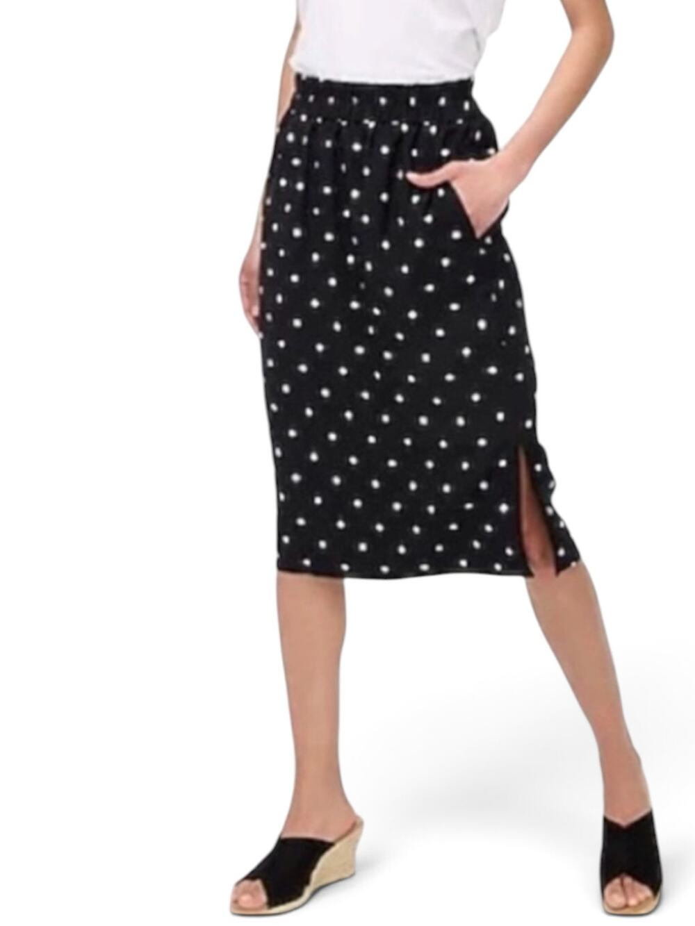 J. Crew Factory Gwenyth Slip Skirt Polka Dots Black White Side Slit Size Small S